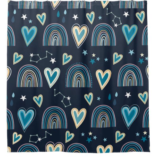 Rideaux De Douche Seamless pattern with hearts, rainbows and celesti (Devant)