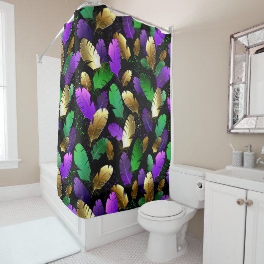 Rideaux De Douche Seamless Pattern with Mardi Gras feathers (En situation)