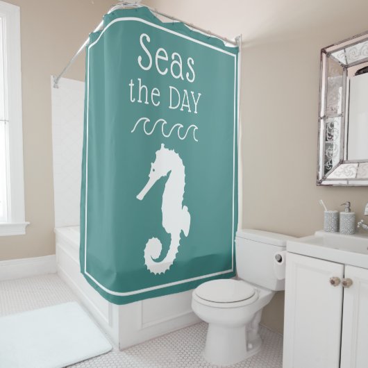 Rideaux De Douche Seas Day White Seahorse (En situation)