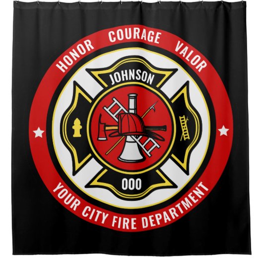 Rideaux De Douche Secourt de pompier AJOUTER LE NOM Insigne du servi (Devant)