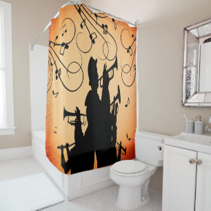 Rideaux De Douche Section Trumpet Jazz Musique Orange Rust