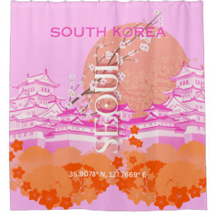 Rideaux De Douche Séoul Corée du Sud Voyage Art, rose