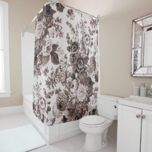 Rideaux De Douche Sépia Tone Brown Vintage Floral Toile No. 3