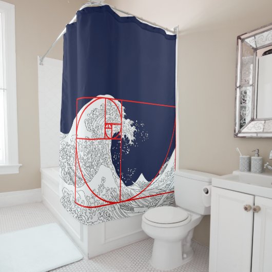 Rideaux De Douche Séquence Fibonacci et la Grande Vague (En situation)