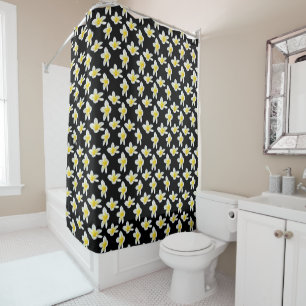 Rideaux De Douche Sérénade Printemps : Frangipanis Jaune Sur Noir,