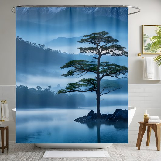 Rideaux De Douche Serene Mountainside Cool Ocean Breeze Pine Tree
