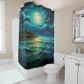 Rideaux De Douche "Sérénité Lune : Paysage nocturne" (En situation)