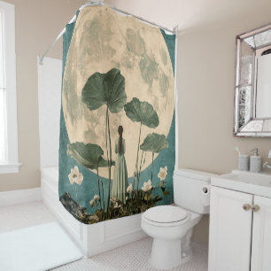 Rideaux De Douche Sérénité Lune - Scène Lotus Vintage
