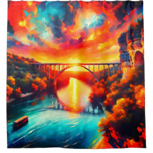 Rideaux De Douche "Serenity aquatique - Comal River Sunset Art"