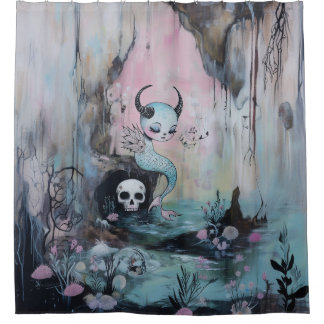 Rideaux De Douche Serpent de mer à crâne Magique Witchy AI Art