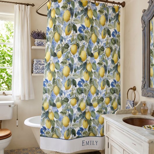 Rideaux De Douche Serviette à monogramme botanique au citron