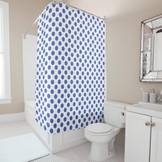Rideaux De Douche Serviette moderne Grand Polka Bleu (En situation)