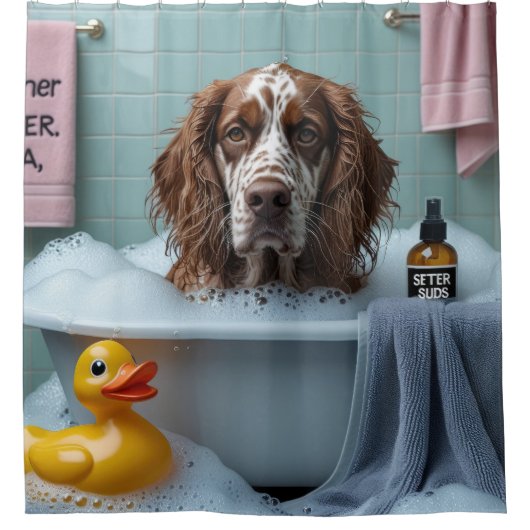 Rideaux De Douche Setter Anglais Brouillon Endormi Mignon Drôle (Devant)