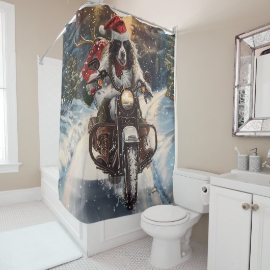 Rideaux De Douche Setter Anglais Chien à Moto Noël (En situation)