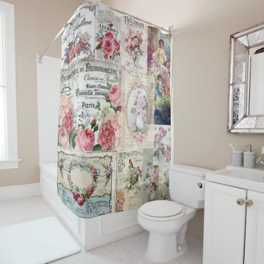 Rideaux De Douche Shabby chic collage,country victorian,decoupage,mo (En situation)