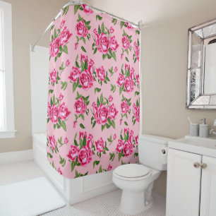 Rideaux De Douche Shabby Chic Monogramme Rose Roses Bain