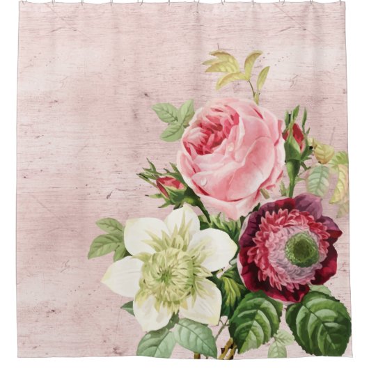 Rideaux De Douche Shabby Chic Roses d'antiquités sur Blush (Devant)