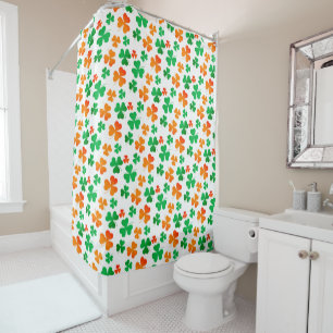 Rideaux De Douche Shamrock Clover Green Orange Retro Élégant Irlanda