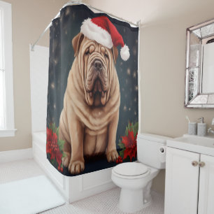Rideaux De Douche Shar Pei Chien dans Noël de neige