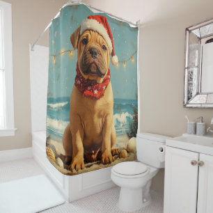 Rideaux De Douche Shar Pei Chien Noël Vintage Plage