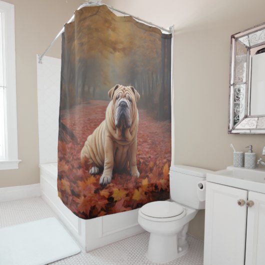 Rideaux De Douche Shar Pei dans l'automne Feuilles automne Inspire (En situation)