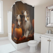 Rideaux De Douche Shetland Sheepdog Chiot Chiot Automne Citrouille d (En situation)
