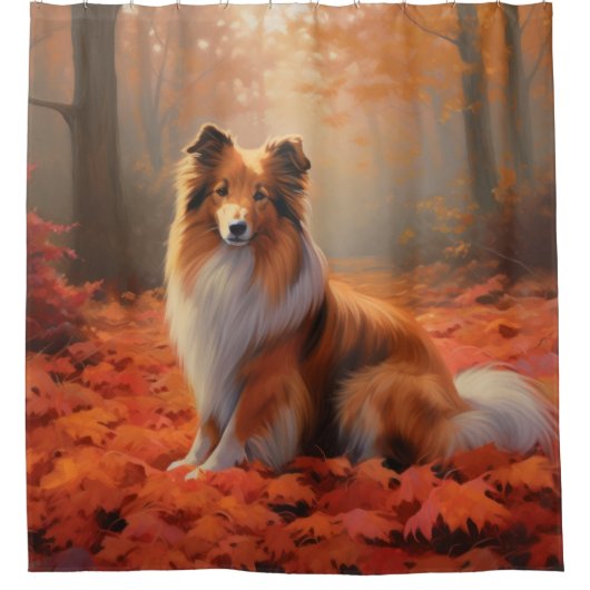 Rideaux De Douche Shetland Sheepdog en automne Feuilles automne Insp (Devant)