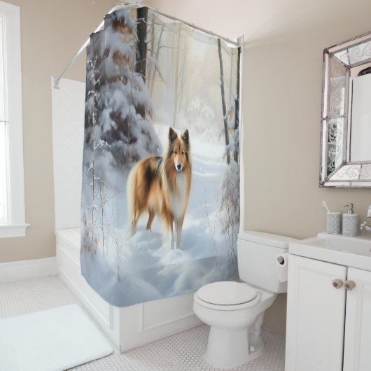 Rideaux De Douche Shetland Sheepdog Laisser neiger Noël (En situation)