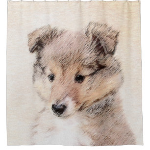 Rideaux De Douche Shetland Sheepdog Puppy Peinture Chien original ar