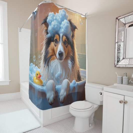Rideaux De Douche Shetland Sheepdog Sloppy Sleepy mignon drôle (En situation)