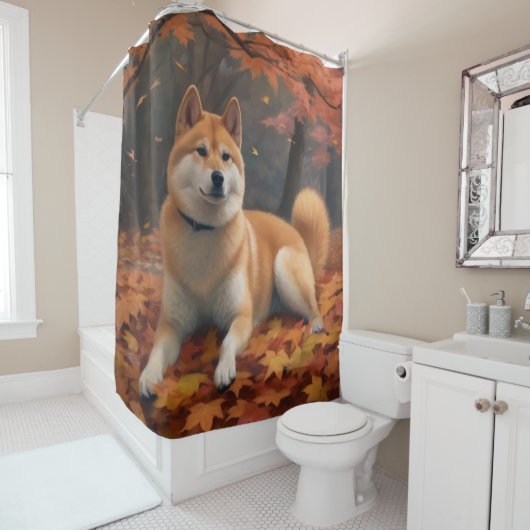 Rideaux De Douche Shib Inu en automne Leaves automne Inspire (En situation)