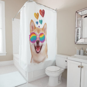 Rideaux De Douche Shiba Inu Chien avec Coeurs Saint Valentin