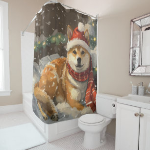 Rideaux De Douche Shiba Inu Chien Festive de Noël