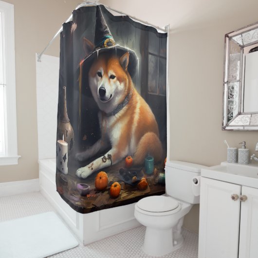 Rideaux De Douche Shiba Inu Citrouilles Halloween effrayant (En situation)