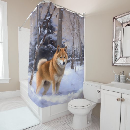 Rideaux De Douche Shiba Inu Laissez Neige Noël (En situation)
