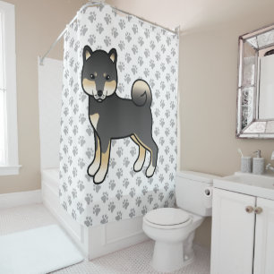 Rideaux De Douche Shiba Inu noir et feu Chien de dessin animé et pat