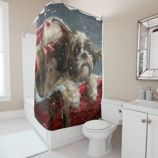 Rideaux De Douche Shih Tzu Chien Festif de Noël (En situation)
