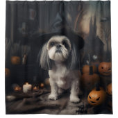Rideaux De Douche Shih Tzu Citrouilles Halloween effrayant (Devant)