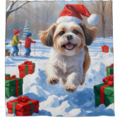 Rideaux De Douche Shih Tzu coule dans la neige avec le Casquette de  (Devant)