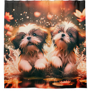 Rideaux De Douche "Shih Tzu Pond Play"