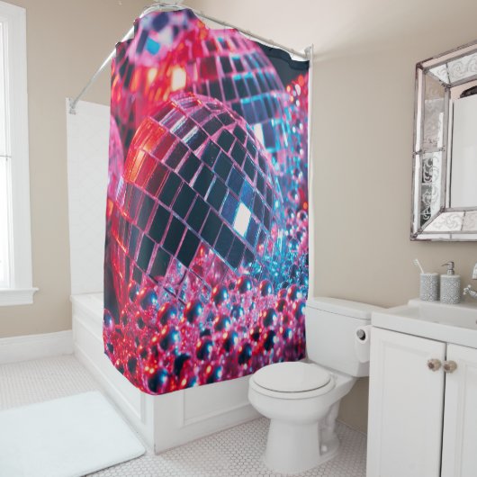 Rideaux De Douche Shiny disco party background with mirror balls ref (En situation)