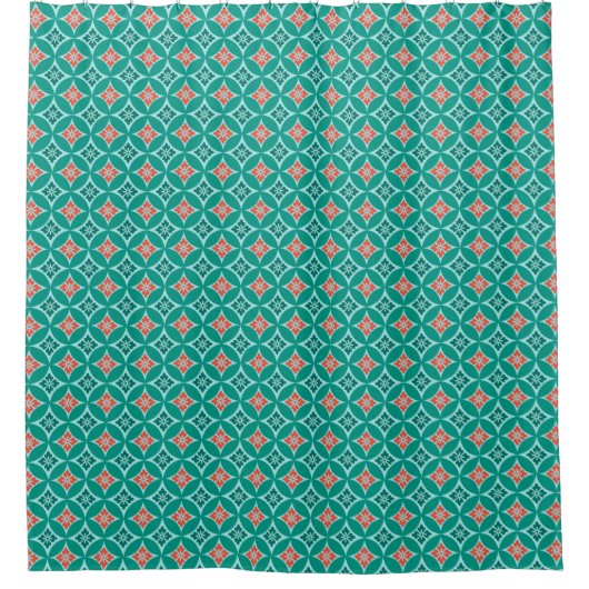 Rideaux De Douche Shippo avec Motif Fleur, Turquoise et Coral (Devant)