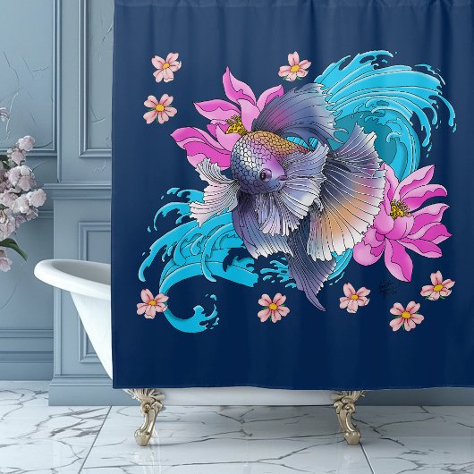Rideaux De Douche Siamese Combattre Le Poisson Floral