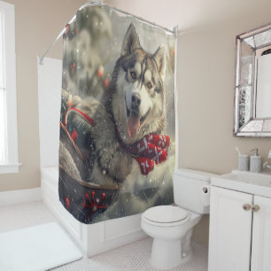 Rideaux De Douche Sibérie Husky Chien Festif de Noël