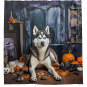 Rideaux De Douche Sibérie Husky Citrouille Halloween effrayant (Devant)