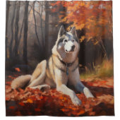 Rideaux De Douche Sibérie Husky en automne Feuilles automne Inspire (Devant)