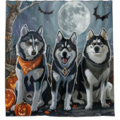 Rideaux De Douche Sibérie Husky Halloween Éffrayant (Devant)