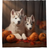 Rideaux De Douche Sibérie Husky Puppy Citrouille d'automne (Devant)