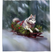 Rideaux De Douche Sibérien Husky neige de Noël hiver (Devant)
