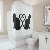 Rideaux De Douche Silhouette Coeur de deux chats sur texture blanche (En situation)